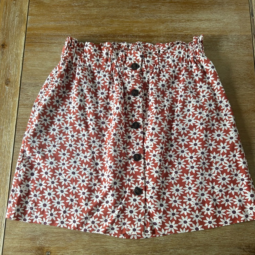 Madewell Rust Floral Button-Front Mini Skirt